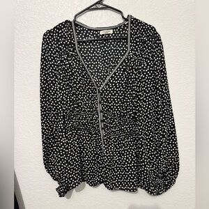Max Studio Black and White Polka Dot preppy business casual Blouse